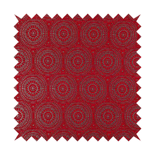 Azima Modern Planet Round Pattern Red Silver Shine Upholstery Fabric JO-314