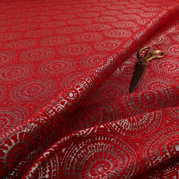 Azima Modern Planet Round Pattern Red Silver Shine Upholstery Fabric JO-314 - Roman Blinds