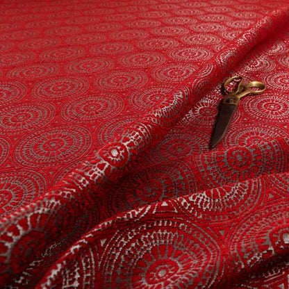 Azima Modern Planet Round Pattern Red Silver Shine Upholstery Fabric JO-314 - Made To Measure Curtains