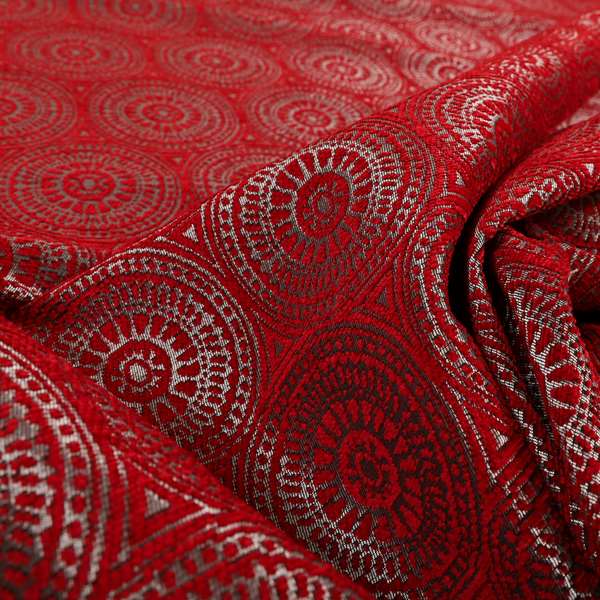 Azima Modern Planet Round Pattern Red Silver Shine Upholstery Fabric JO-314 - Made To Measure Curtains