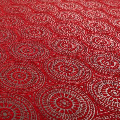 Azima Modern Planet Round Pattern Red Silver Shine Upholstery Fabric JO-314 - Made To Measure Curtains