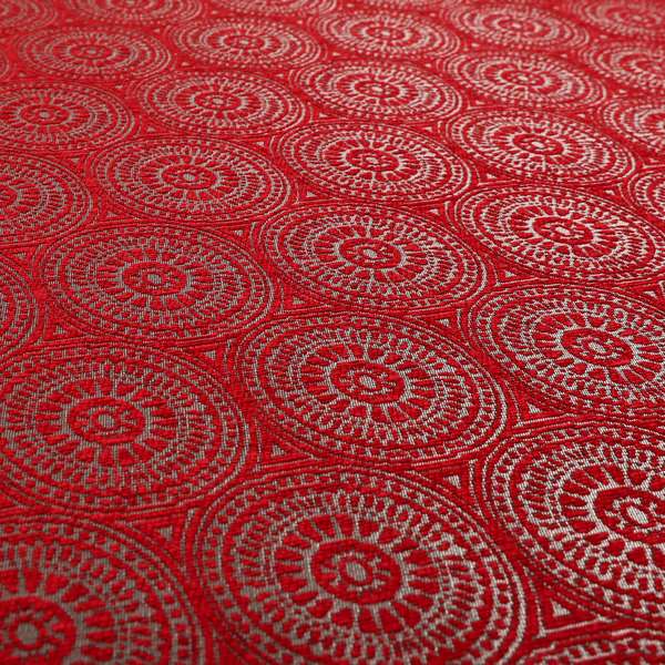 Azima Modern Planet Round Pattern Red Silver Shine Upholstery Fabric JO-314