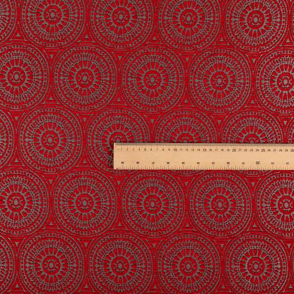 Azima Modern Planet Round Pattern Red Silver Shine Upholstery Fabric JO-314 - Roman Blinds