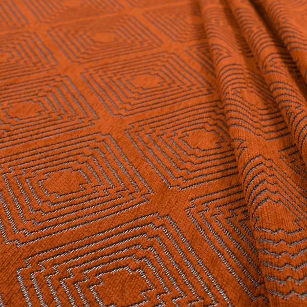 Azima Modern Sharp Geometric Pattern Orange Silver Shine Upholstery Fabric JO-315 - Made To Measure Curtains