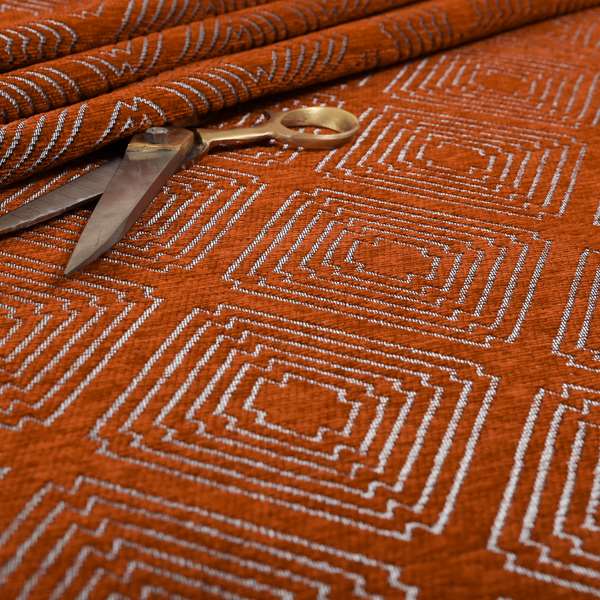 Azima Modern Sharp Geometric Pattern Orange Silver Shine Upholstery Fabric JO-315 - Roman Blinds