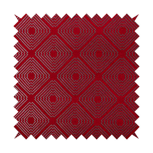 Azima Modern Sharp Geometric Pattern Red Silver Shine Upholstery Fabric JO-316 - Made To Measure Curtains