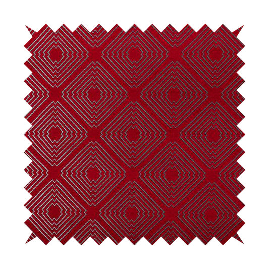 Azima Modern Sharp Geometric Pattern Red Silver Shine Upholstery Fabric JO-316