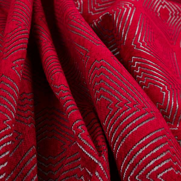 Azima Modern Sharp Geometric Pattern Red Silver Shine Upholstery Fabric JO-316 - Roman Blinds