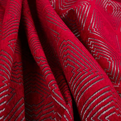 Azima Modern Sharp Geometric Pattern Red Silver Shine Upholstery Fabric JO-316 - Made To Measure Curtains