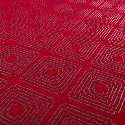 Azima Modern Sharp Geometric Pattern Red Silver Shine Upholstery Fabric JO-316