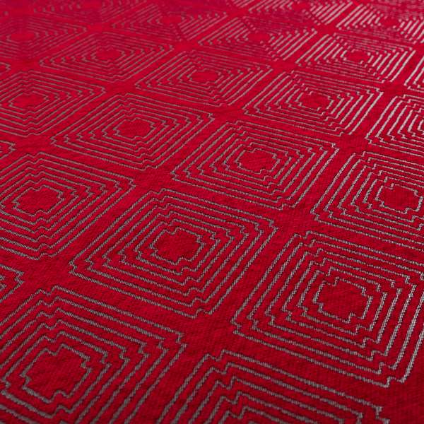 Azima Modern Sharp Geometric Pattern Red Silver Shine Upholstery Fabric JO-316 - Made To Measure Curtains