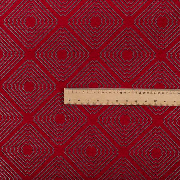 Azima Modern Sharp Geometric Pattern Red Silver Shine Upholstery Fabric JO-316 - Roman Blinds