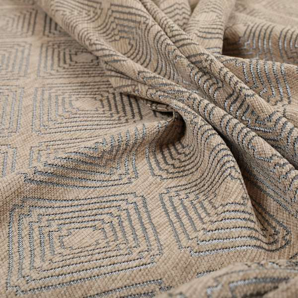 Azima Modern Sharp Geometric Pattern Brown Silver Shine Upholstery Fabric JO-317 - Handmade Cushions