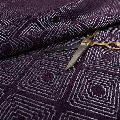 Azima Modern Sharp Geometric Pattern Purple Silver Shine Upholstery Fabric JO-318 - Roman Blinds