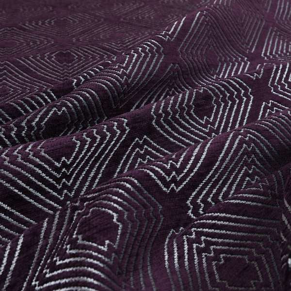 Azima Modern Sharp Geometric Pattern Purple Silver Shine Upholstery Fabric JO-318 - Roman Blinds