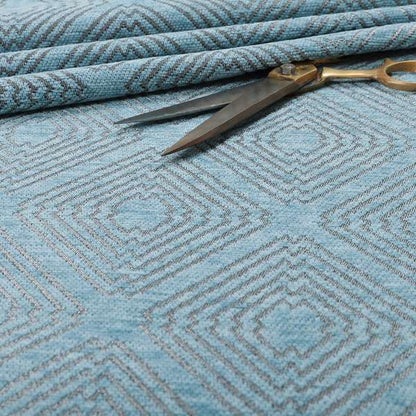 Azima Modern Sharp Geometric Pattern Light Blue Shine Upholstery Fabric JO-319 - Roman Blinds