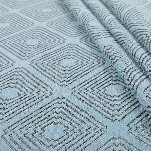 Azima Modern Sharp Geometric Pattern Light Blue Shine Upholstery Fabric JO-319 - Roman Blinds