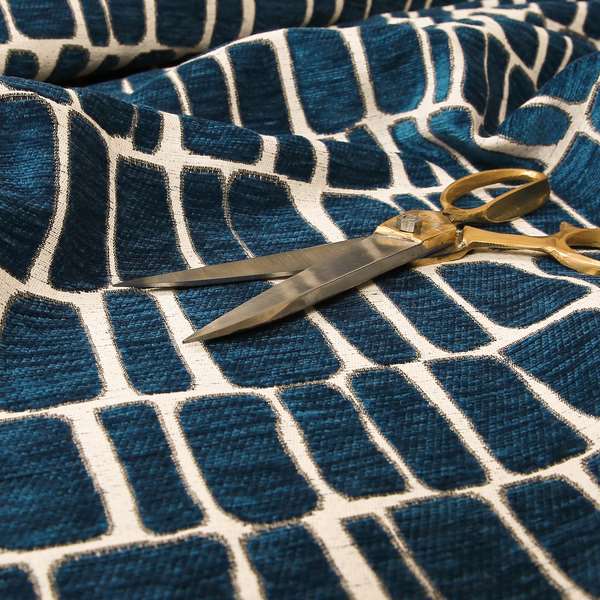 Blue Cream Stones Pattern In Soft Chenille Upholstery Fabric JO-32 - Made To Measure Curtains