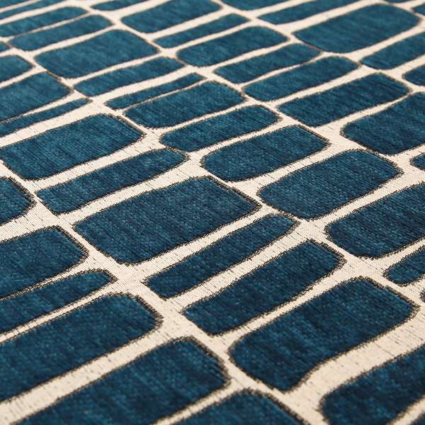 Blue Cream Stones Pattern In Soft Chenille Upholstery Fabric JO-32