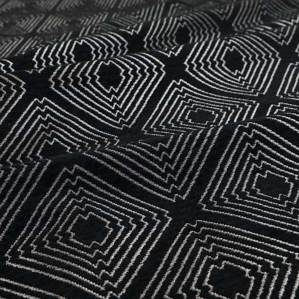 Azima Modern Sharp Geometric Pattern Black Silver Shine Upholstery Fabric JO-321 - Roman Blinds