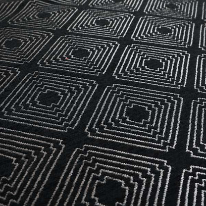 Azima Modern Sharp Geometric Pattern Black Silver Shine Upholstery Fabric JO-321