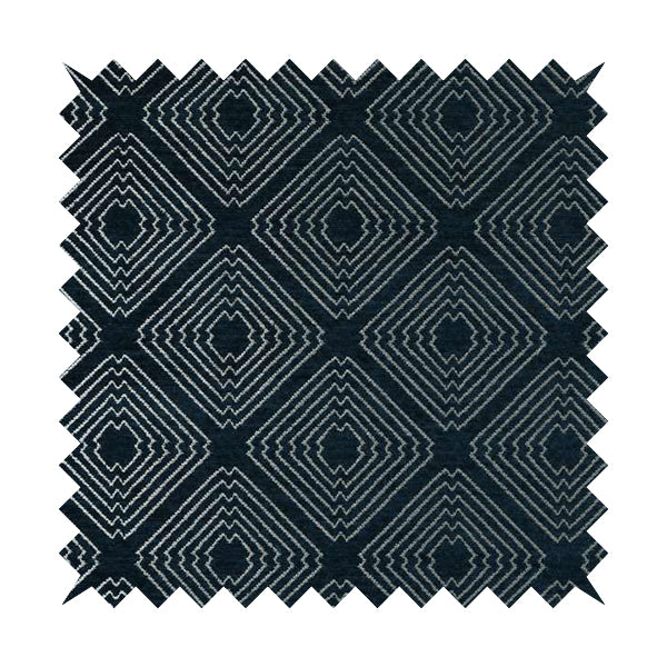 Azima Modern Sharp Geometric Pattern Navy Blue Silver Shine Upholstery Fabric JO-322 - Roman Blinds