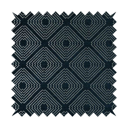 Azima Modern Sharp Geometric Pattern Navy Blue Silver Shine Upholstery Fabric JO-322 - Made To Measure Curtains