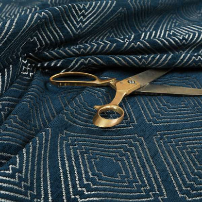 Azima Modern Sharp Geometric Pattern Navy Blue Silver Shine Upholstery Fabric JO-322 - Made To Measure Curtains