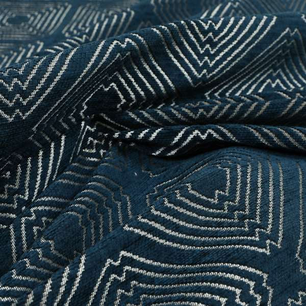 Azima Modern Sharp Geometric Pattern Navy Blue Silver Shine Upholstery Fabric JO-322 - Roman Blinds