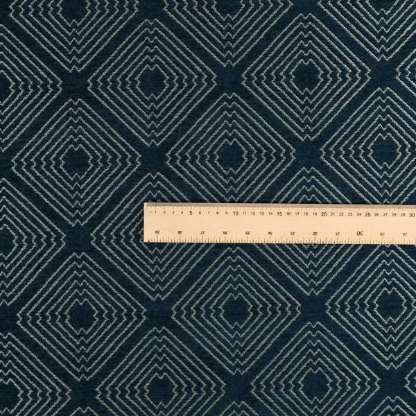 Azima Modern Sharp Geometric Pattern Navy Blue Silver Shine Upholstery Fabric JO-322 - Roman Blinds