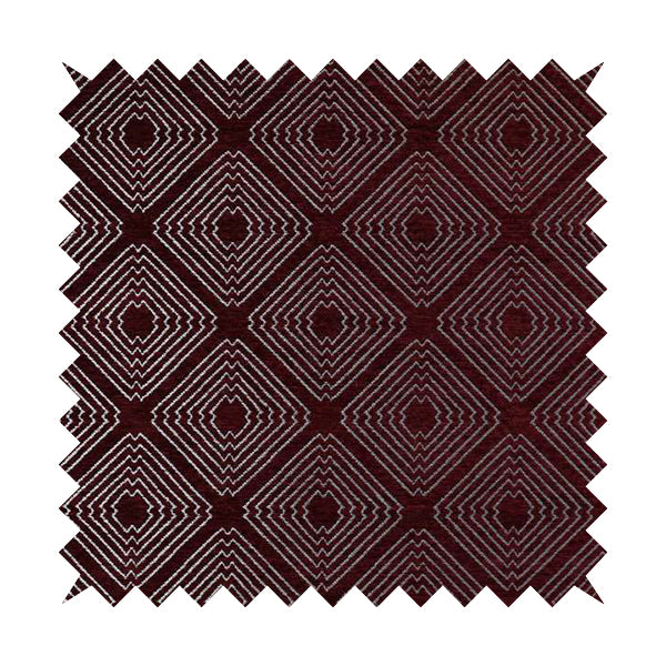 Azima Modern Sharp Geometric Pattern Burgundy Silver Shine Upholstery Fabric JO-324 - Made To Measure Curtains