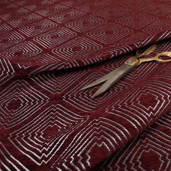 Azima Modern Sharp Geometric Pattern Burgundy Silver Shine Upholstery Fabric JO-324