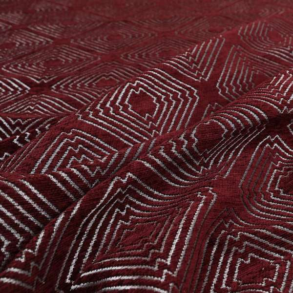 Azima Modern Sharp Geometric Pattern Burgundy Silver Shine Upholstery Fabric JO-324 - Made To Measure Curtains