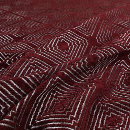 Azima Modern Sharp Geometric Pattern Burgundy Silver Shine Upholstery Fabric JO-324 - Made To Measure Curtains