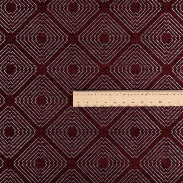 Azima Modern Sharp Geometric Pattern Burgundy Silver Shine Upholstery Fabric JO-324 - Roman Blinds