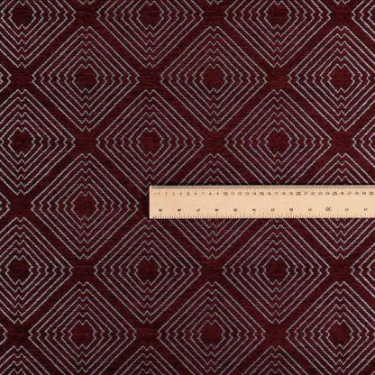 Azima Modern Sharp Geometric Pattern Burgundy Silver Shine Upholstery Fabric JO-324