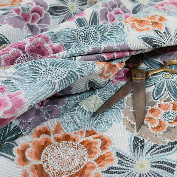 Bloomin Lovely Floral Pattern Collection Blue Woven Quality Upholstery Fabric JO-325 - Roman Blinds