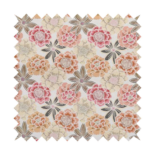 Bloomin Lovely Floral Pattern Collection Orange Woven Quality Upholstery Fabric JO-326 - Handmade Cushions