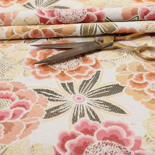 Bloomin Lovely Floral Pattern Collection Orange Woven Quality Upholstery Fabric JO-326 - Roman Blinds