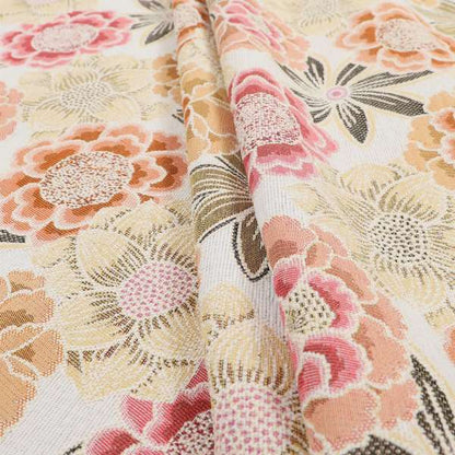 Bloomin Lovely Floral Pattern Collection Orange Woven Quality Upholstery Fabric JO-326 - Roman Blinds