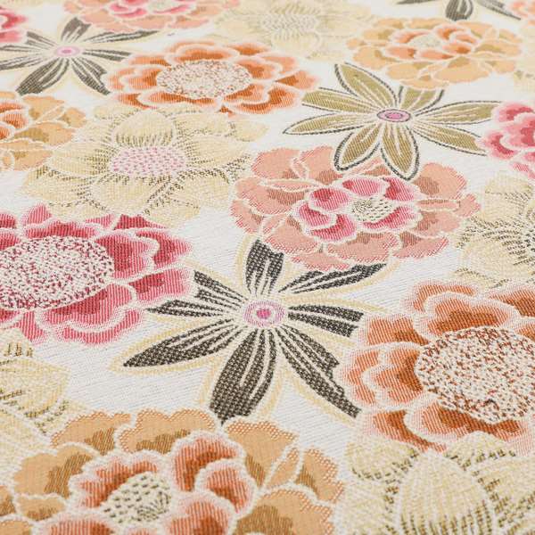 Bloomin Lovely Floral Pattern Collection Orange Woven Quality Upholstery Fabric JO-326 - Roman Blinds