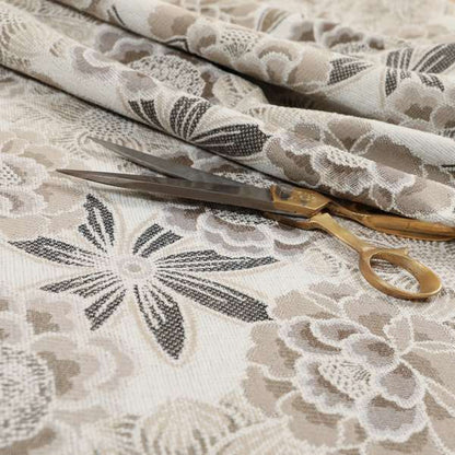 Bloomin Lovely Floral Pattern Collection Brown Woven Quality Upholstery Fabric JO-327 - Roman Blinds