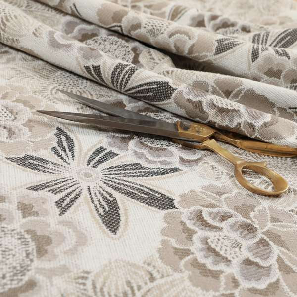 Bloomin Lovely Floral Pattern Collection Brown Woven Quality Upholstery Fabric JO-327