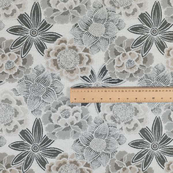 Bloomin Lovely Floral Pattern Collection Grey Woven Quality Upholstery Fabric JO-328 - Made To Measure Curtains