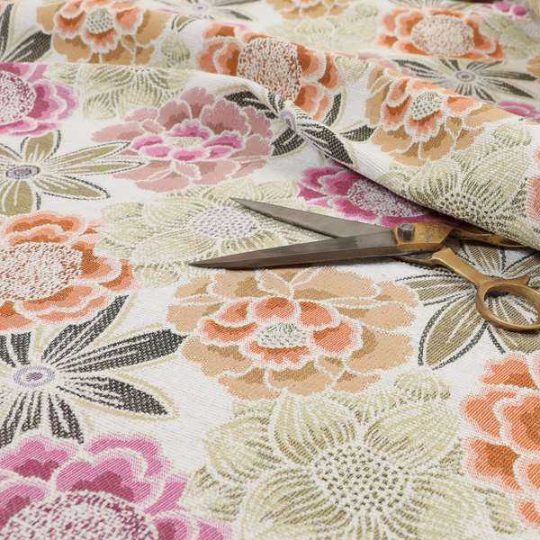 Bloomin Lovely Floral Pattern Collection Pink Yellow Woven Quality Upholstery Fabric JO-330 - Roman Blinds