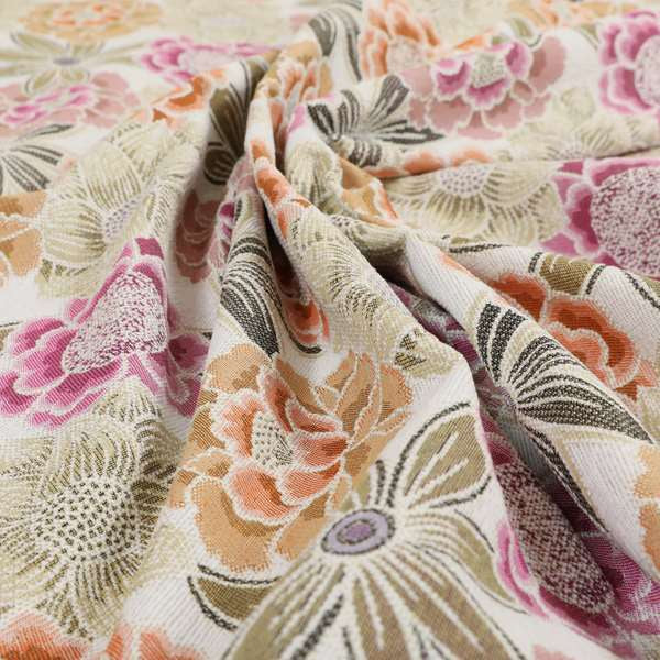 Bloomin Lovely Floral Pattern Collection Pink Yellow Woven Quality Upholstery Fabric JO-330 - Roman Blinds