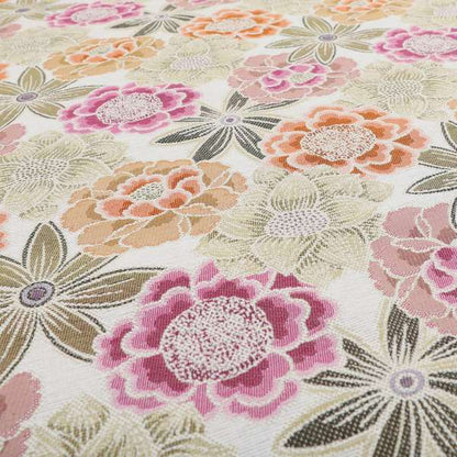 Bloomin Lovely Floral Pattern Collection Pink Yellow Woven Quality Upholstery Fabric JO-330 - Roman Blinds