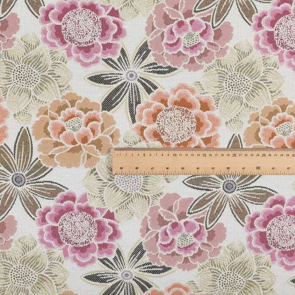 Bloomin Lovely Floral Pattern Collection Pink Yellow Woven Quality Upholstery Fabric JO-330 - Roman Blinds