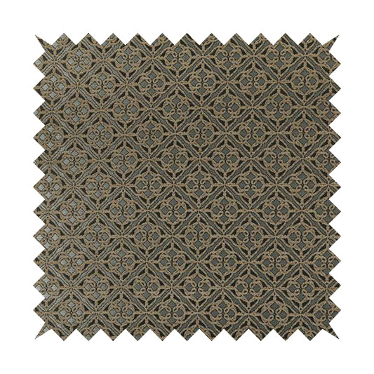 Azima Small Medallion Geometric Pattern Grey Silver Shine Upholstery Fabric JO-331