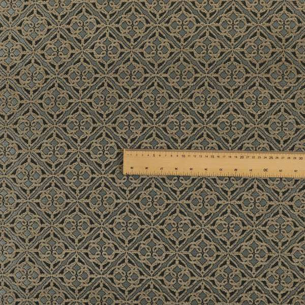 Azima Small Medallion Geometric Pattern Grey Silver Shine Upholstery Fabric JO-331